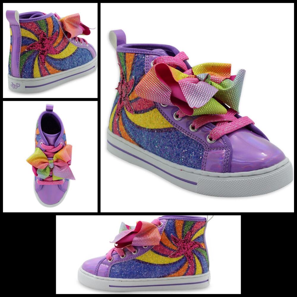 JoJo Siwa Girls High Top Sneakers Purple Glitter Rainbow Bow & Star Size 13 NEW!